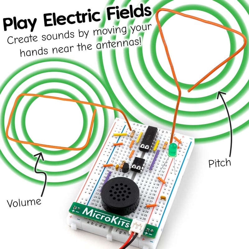MicroKits مجموعة إلكترونيات ميكروكيتس ثيرمين | مجموعة موسيقى إلكترونية تعليمية STEAM/STEM للأطفال أو البالغين | مجموعة لوحة دائرية سهلة البناء بدون أدوات - Image 3